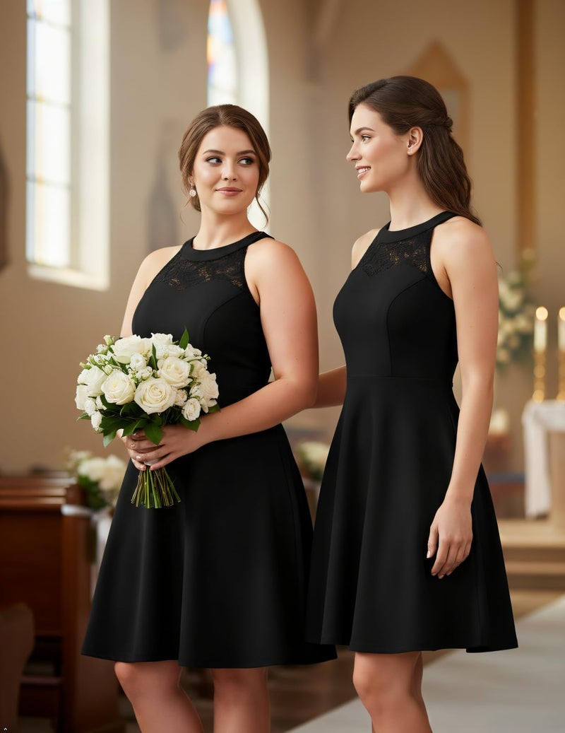 Bbonlinedress Halter Black Cocktail Wedding Guest Formal Dress Teens Women Vintage Prom Christmas Dress Black L - Image 3